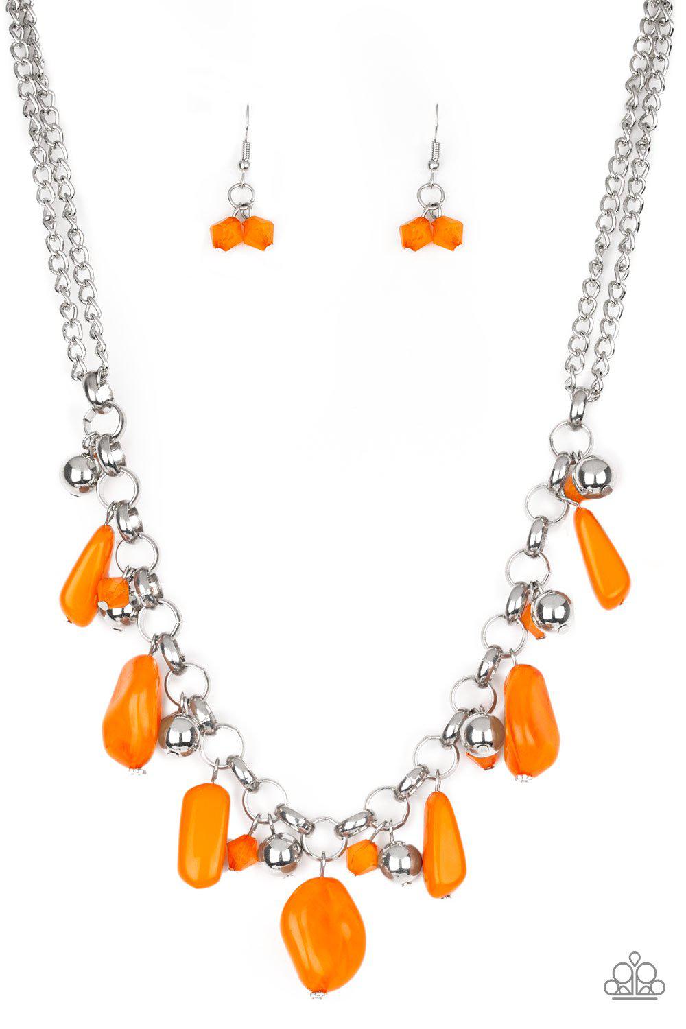 Grand Canyon Grotto Silver and Orange Necklace - Paparazzi Accessories- on model - CarasShop.com - Paparazzi Jewelry by Cara Jewels