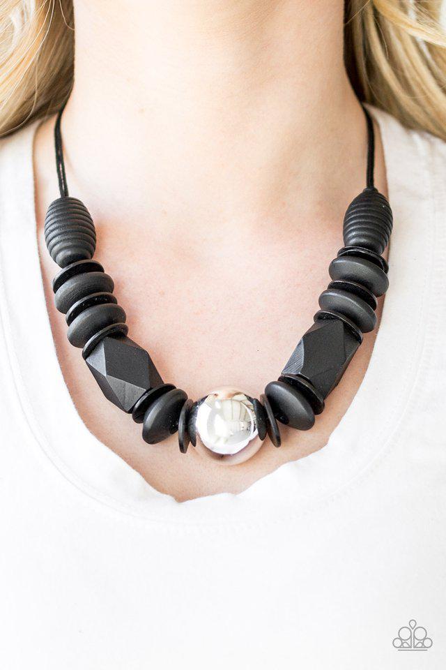 Grand Turks Getaway Black Wood Necklace - Paparazzi Accessories- on model - CarasShop.com - Paparazzi Jewelry by Cara Jewels