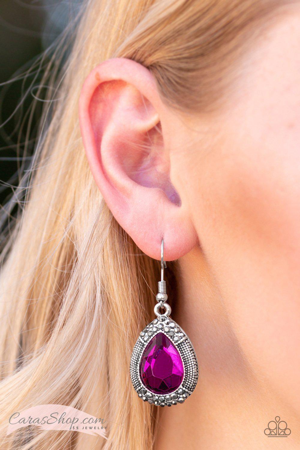 Grandmaster Shimmer Hot Pink Teardrop Gem Earrings - Paparazzi Accessories- lightbox - CarasShop.com - Paparazzi Jewelry by Cara Jewels