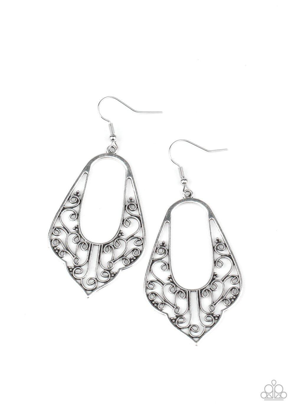 Grapevine Glamour Silver Earrings - Paparazzi Accessories- lightbox - CarasShop.com - Paparazzi Jewelry by Cara Jewels