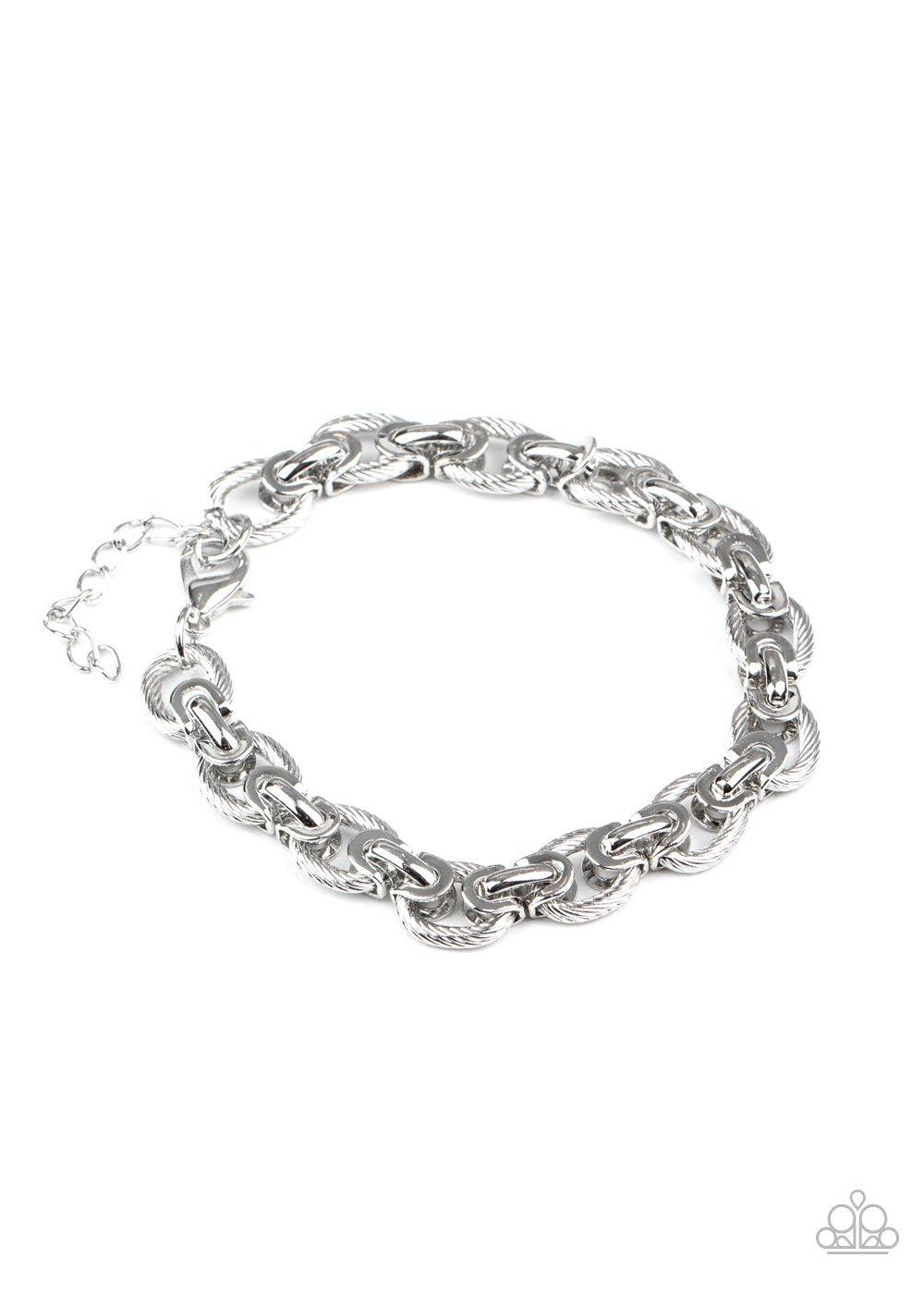 Gridiron Grunge Men's Silver Bracelet - Paparazzi Accessories- lightbox - CarasShop.com - Paparazzi Jewelry by Cara Jewels