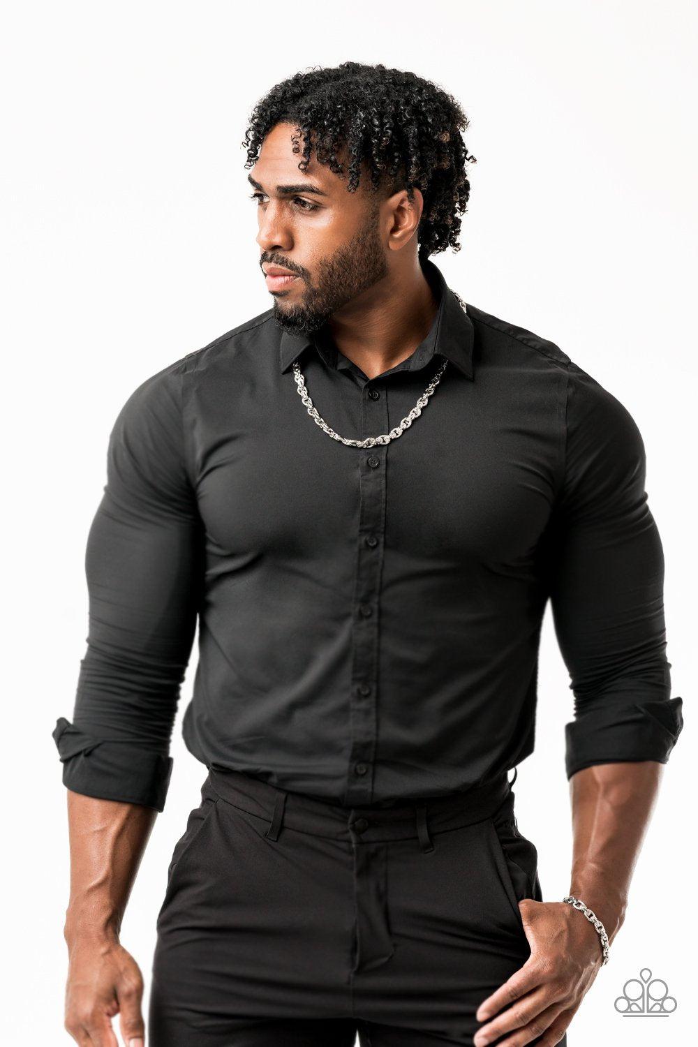 Grit and Gridiron Men's Silver Necklace - Paparazzi Accessories - free matching earrings -CarasShop.com - Paparazzi Jewelry by Cara Jewels