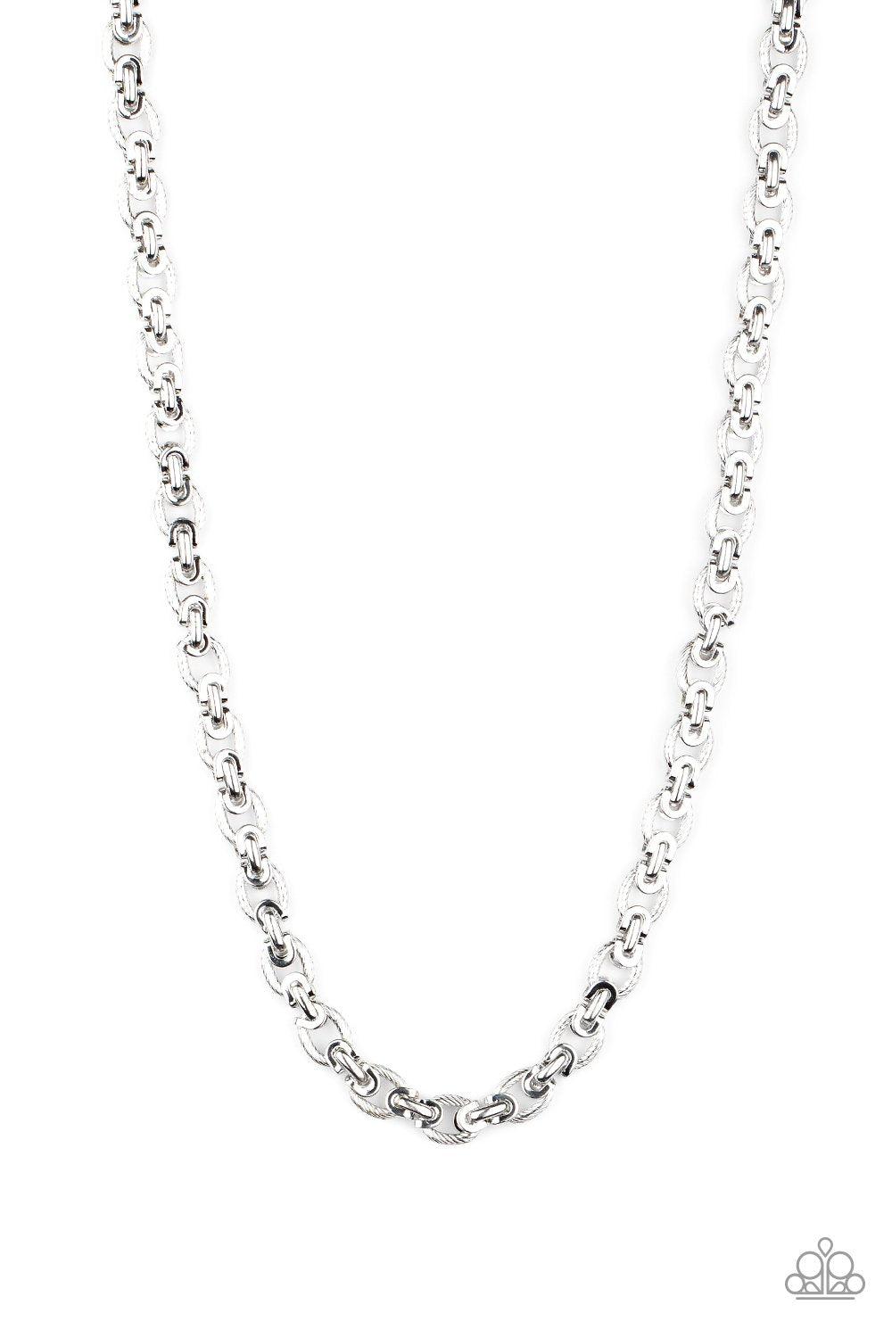 Grit and Gridiron Men's Silver Necklace - Paparazzi Accessories- lightbox - CarasShop.com - Paparazzi Jewelry by Cara Jewels