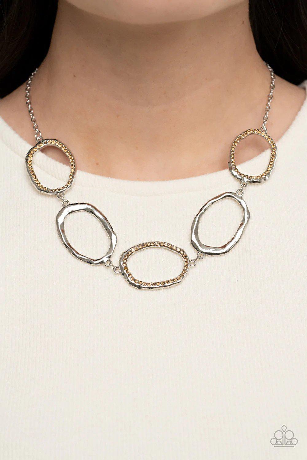 Gritty Go-Getter Brown Necklace - Paparazzi Accessories- on model - CarasShop.com - Paparazzi Jewelry by Cara Jewels