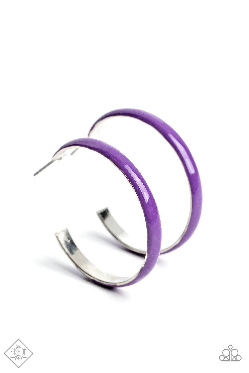 Groovy Glissando Purple Hoop Earrings - Paparazzi Accessories- lightbox - CarasShop.com - Paparazzi Jewelry by Cara Jewels