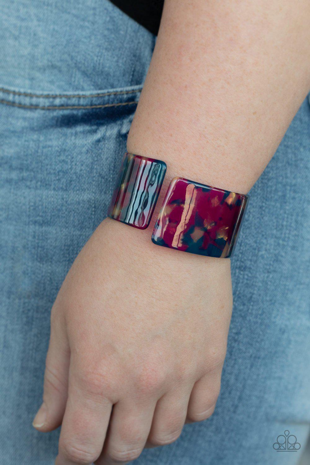 Groovy Vibes Multi Blue and Purple Acrylic Cuff Bracelet - Paparazzi Accessories- lightbox - CarasShop.com - Paparazzi Jewelry by Cara Jewels