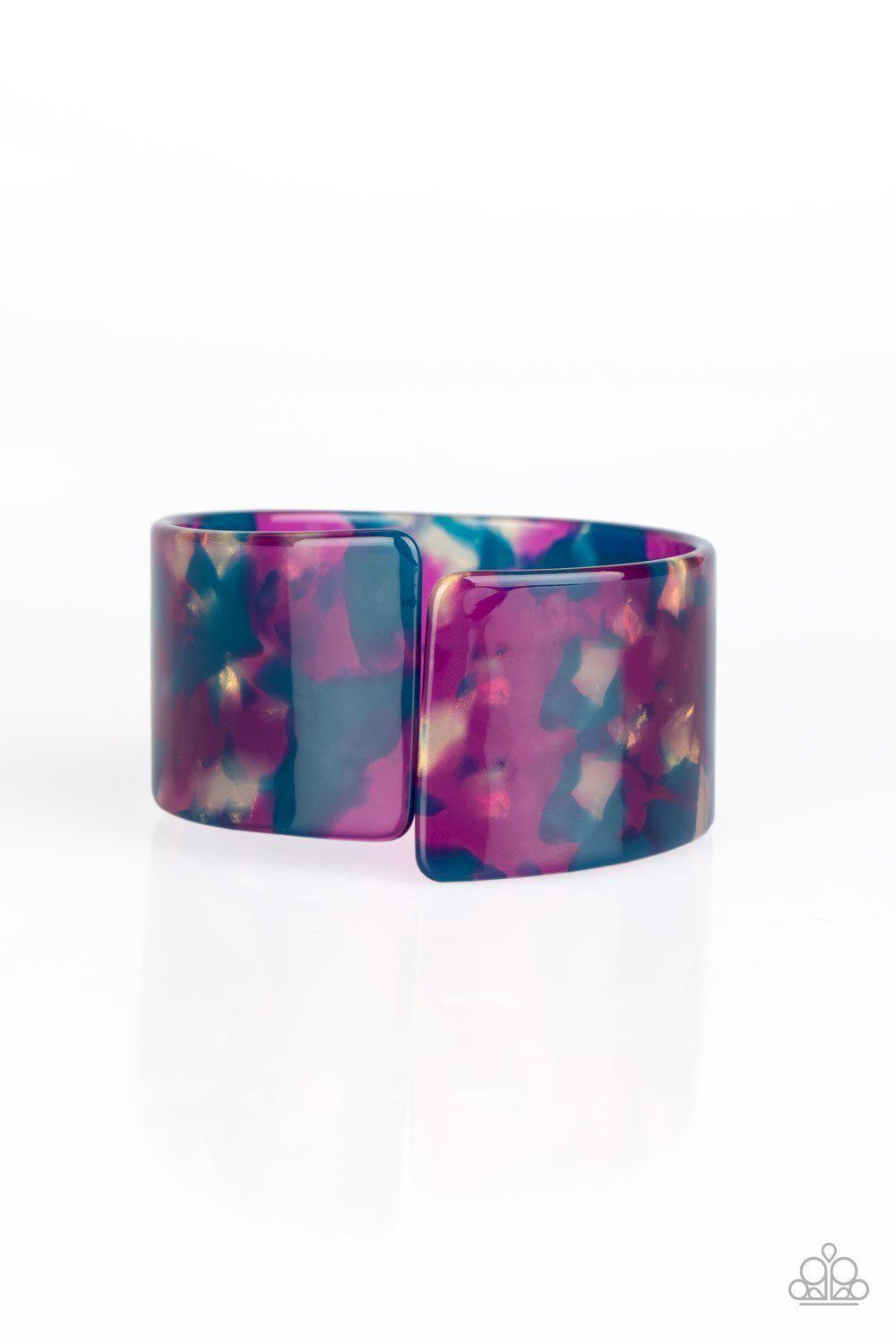 Groovy Vibes Multi Blue and Purple Acrylic Cuff Bracelet - Paparazzi Accessories- on model - CarasShop.com - Paparazzi Jewelry by Cara Jewels