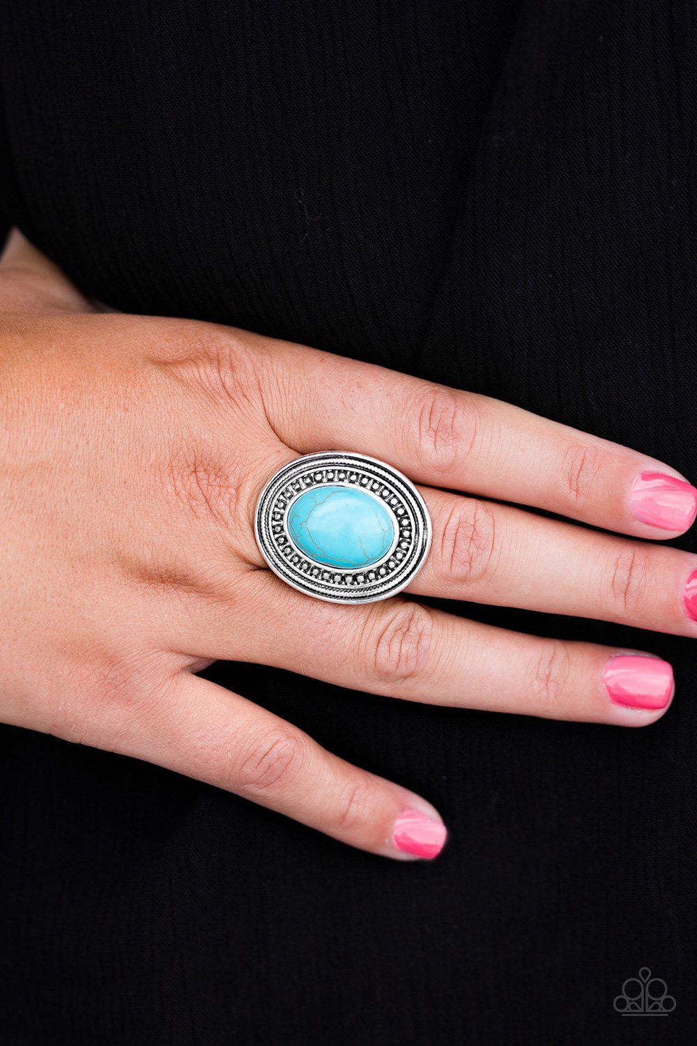 Ground Force Turquoise Blue Stone Ring - Paparazzi Accessories- lightbox - CarasShop.com - Paparazzi Jewelry by Cara Jewels