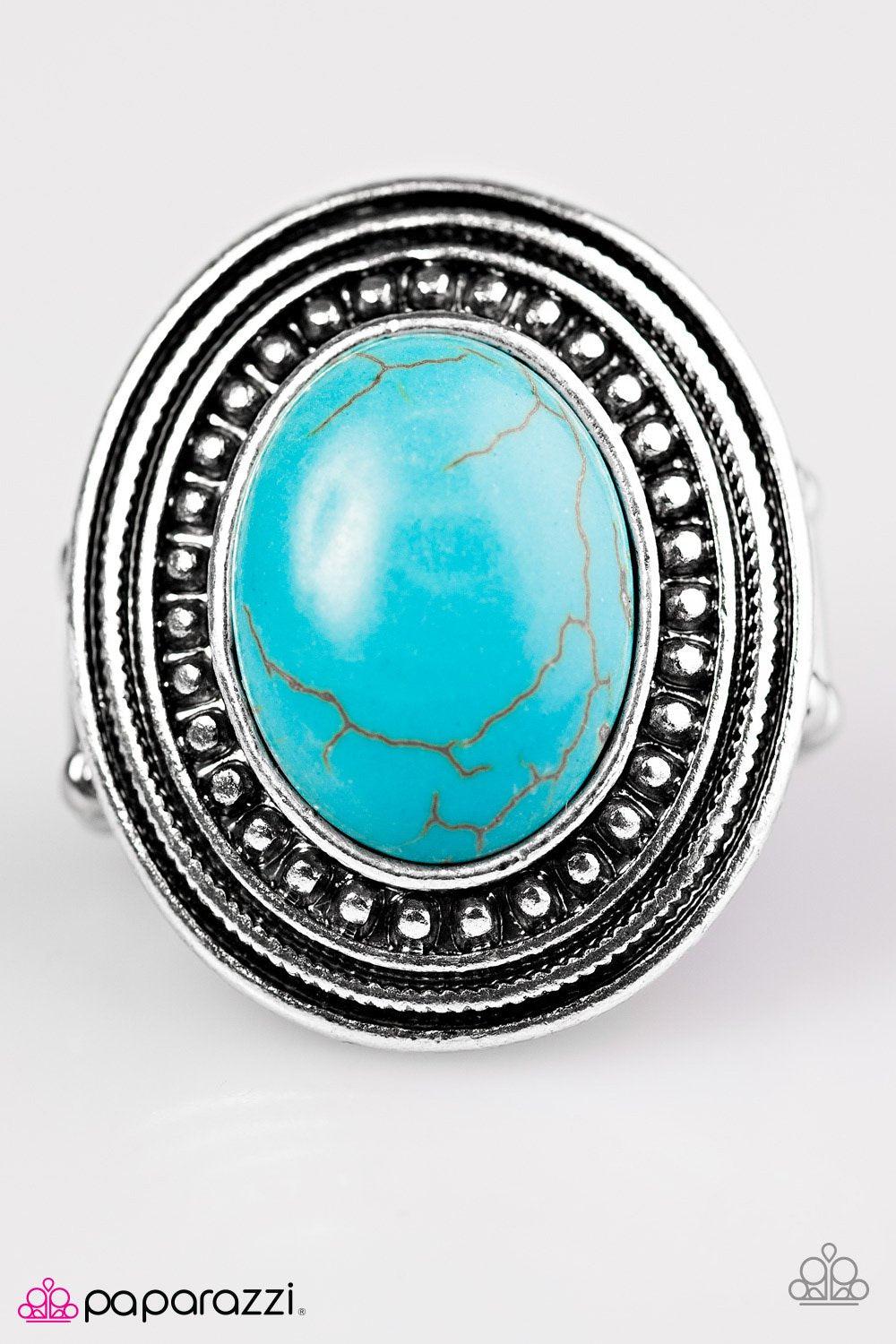 Ground Force Turquoise Blue Stone Ring - Paparazzi Accessories- on model - CarasShop.com - Paparazzi Jewelry by Cara Jewels