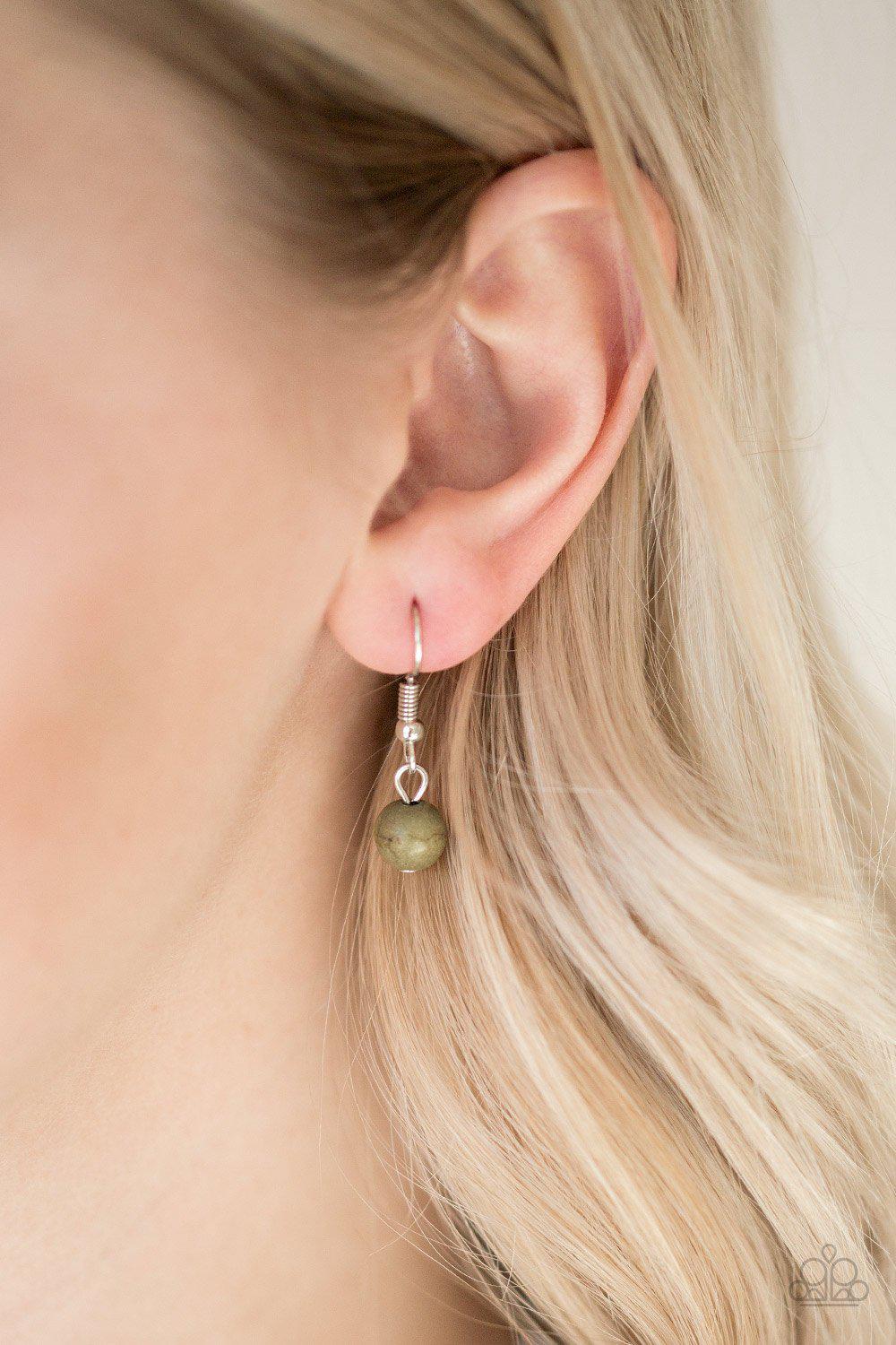 Ground Forces Green Stone and Silver Chain Necklace - Paparazzi Accessories - free matching earrings -CarasShop.com - Paparazzi Jewelry by Cara Jewels