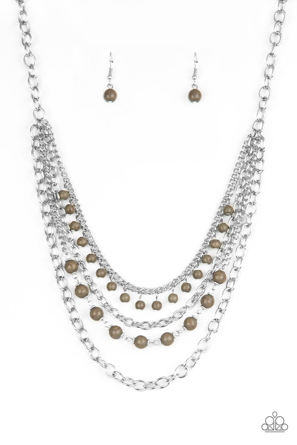 Ground Forces Green Stone and Silver Chain Necklace - Paparazzi Accessories- on model - CarasShop.com - Paparazzi Jewelry by Cara Jewels