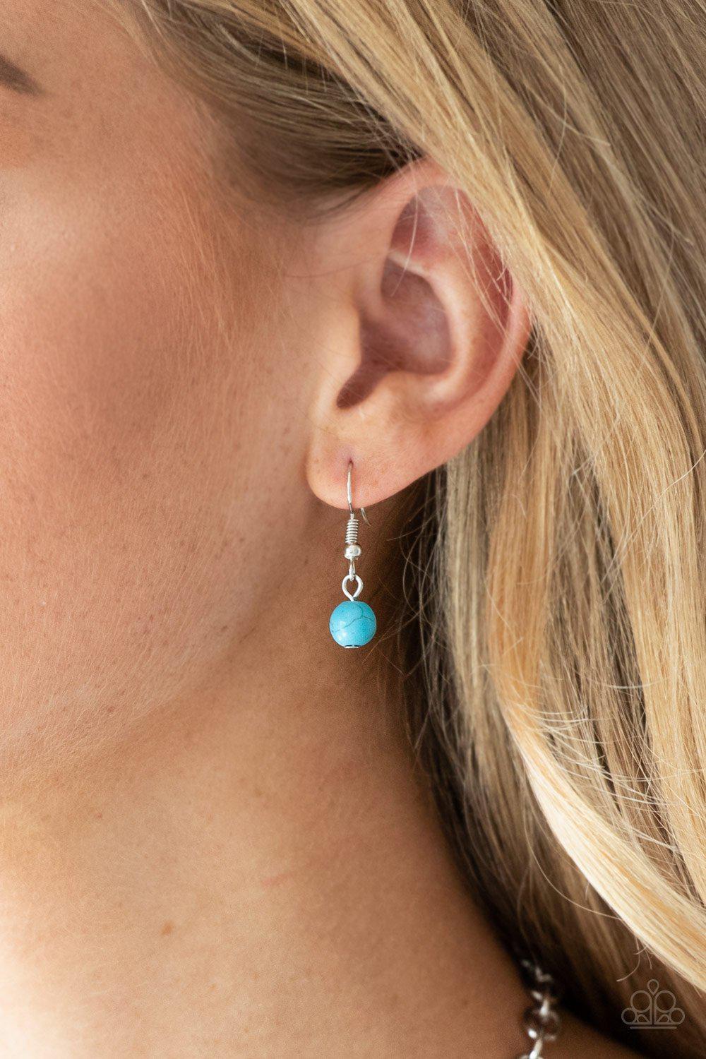 Ground Forces Turquoise Blue Stone and Silver Chain Necklace - Paparazzi Accessories - free matching earrings -CarasShop.com - Paparazzi Jewelry by Cara Jewels