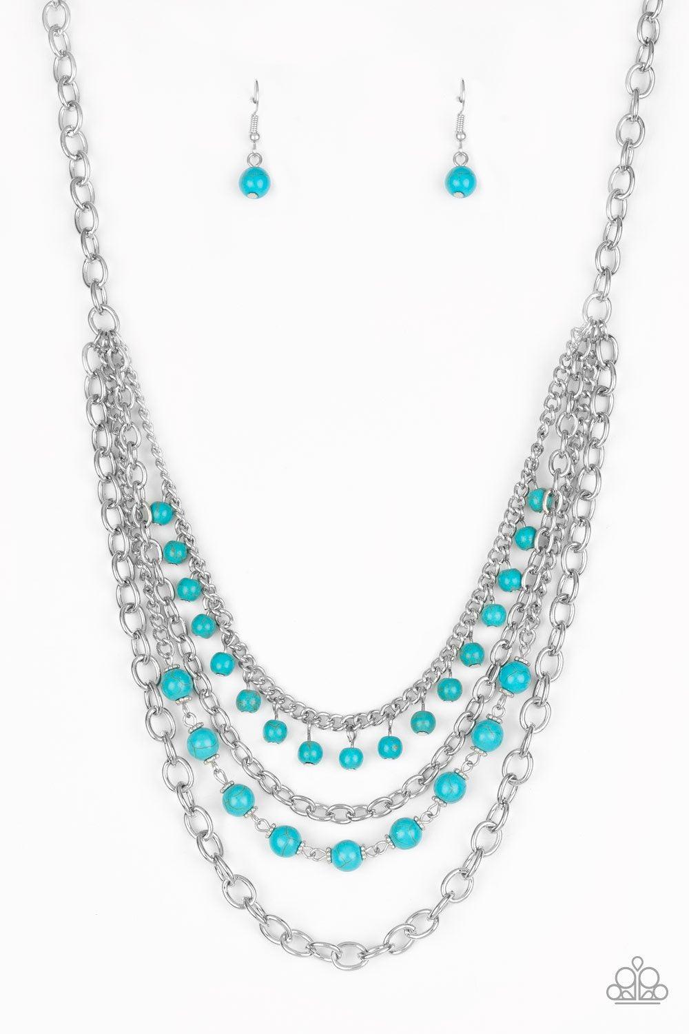 Ground Forces Turquoise Blue Stone and Silver Chain Necklace - Paparazzi Accessories- lightbox - CarasShop.com - Paparazzi Jewelry by Cara Jewels