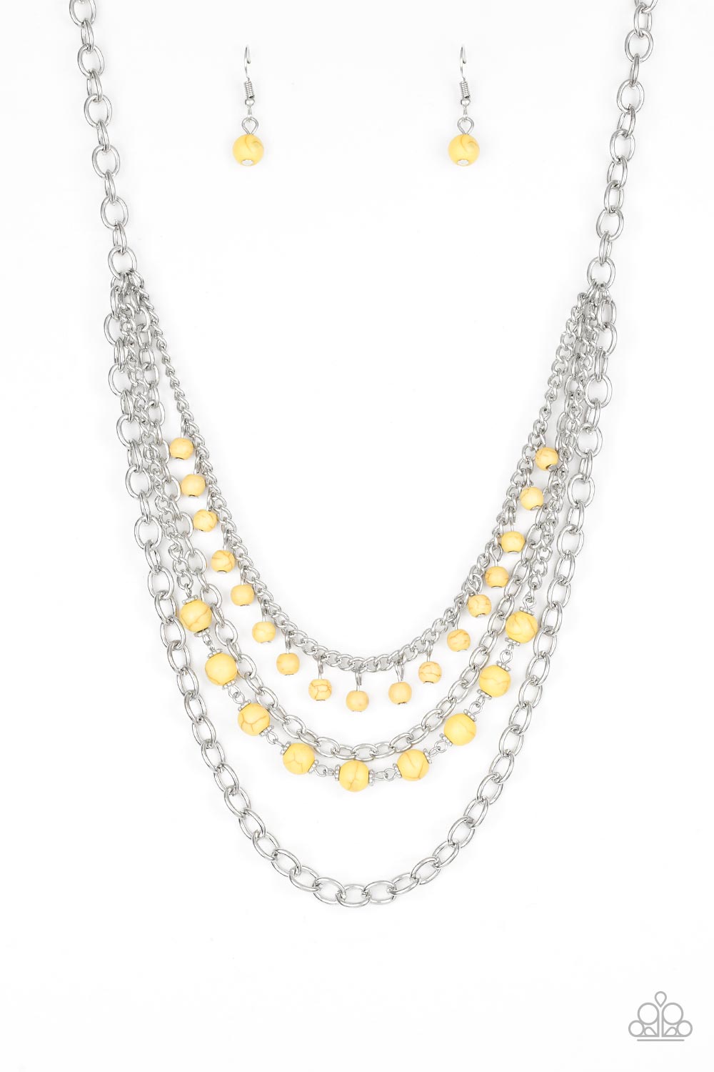 Ground Forces Yellow Stone and Silver Chain Necklace - Paparazzi Accessories- lightbox - CarasShop.com - Paparazzi Jewelry by Cara Jewels