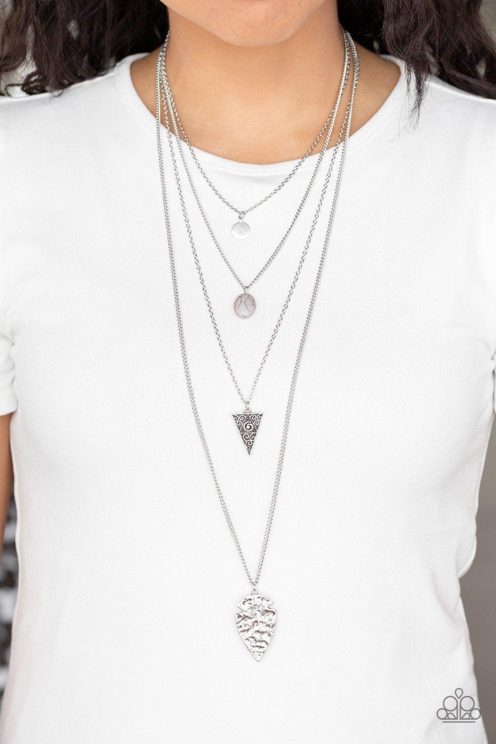 Grounded in ARTIFACT Silver and Gray Stone Necklace - Paparazzi Accessories- lightbox - CarasShop.com - Paparazzi Jewelry by Cara Jewels