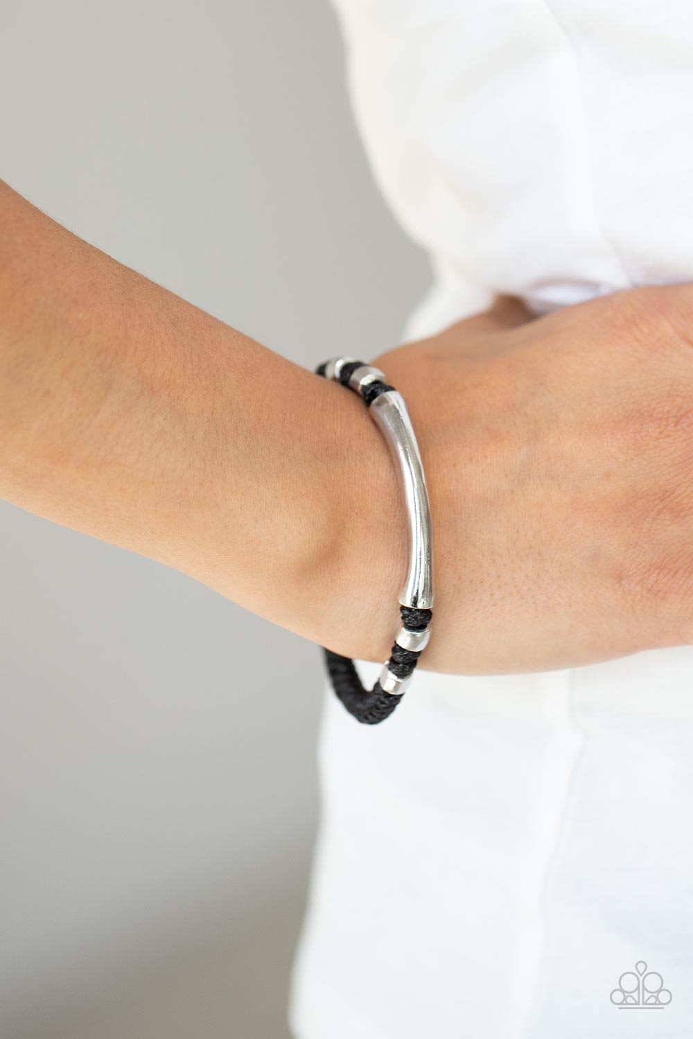 Grounded in Grit Black and Silver Urban Bracelet - Paparazzi Accessories- lightbox - CarasShop.com - Paparazzi Jewelry by Cara Jewels