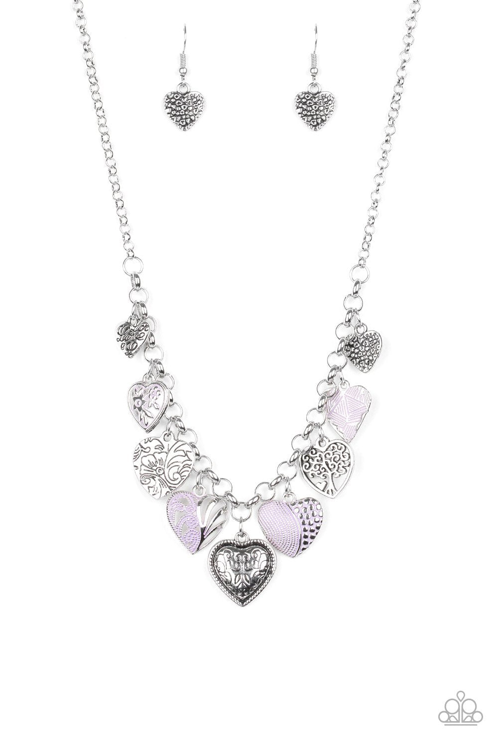 Grow Love Purple and Silver Heart Necklace - Paparazzi Accessories - free matching earrings -CarasShop.com - Paparazzi Jewelry by Cara Jewels