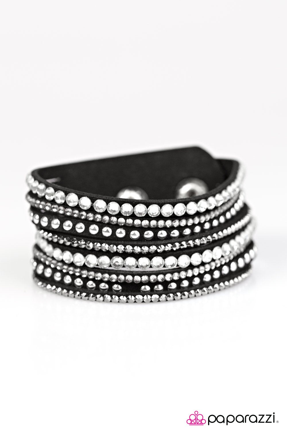 Guitars and Glitter Black and Silver Urban Wrap Snap Bracelet - Paparazzi Accessories- lightbox - CarasShop.com - Paparazzi Jewelry by Cara Jewels