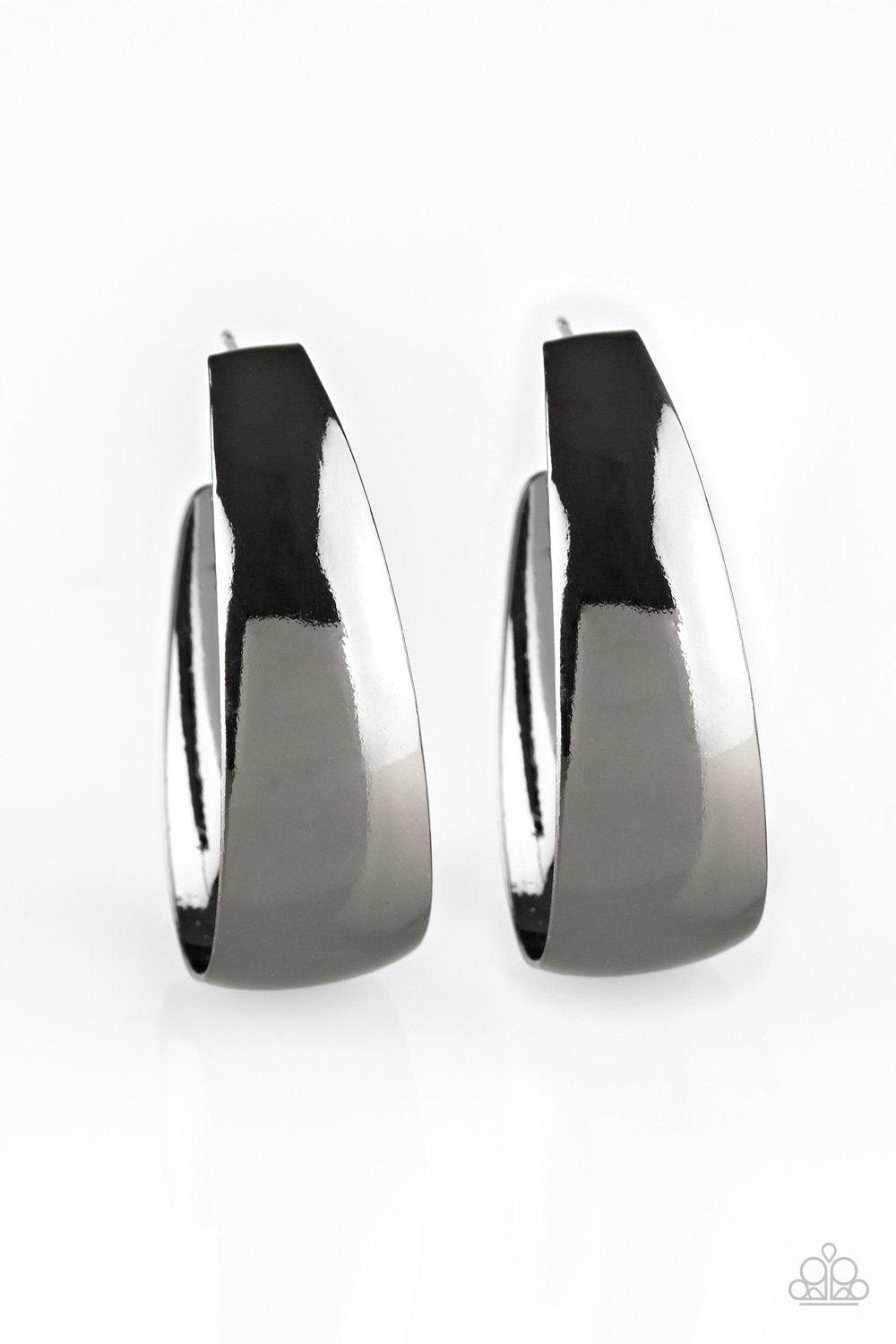Gypsy Belle Gunmetal Black Hoop Earrings - Paparazzi Accessories- on model - CarasShop.com - Paparazzi Jewelry by Cara Jewels