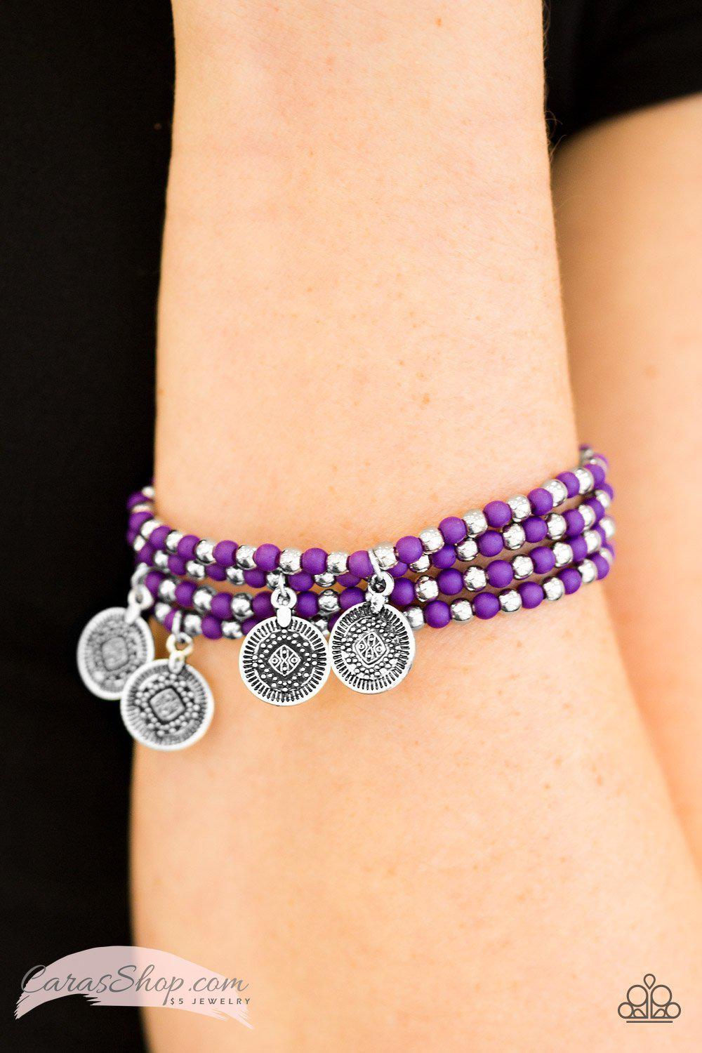 Gypsy Globetrotter Purple Stretch Bracelet Set - Paparazzi Accessories- lightbox - CarasShop.com - Paparazzi Jewelry by Cara Jewels