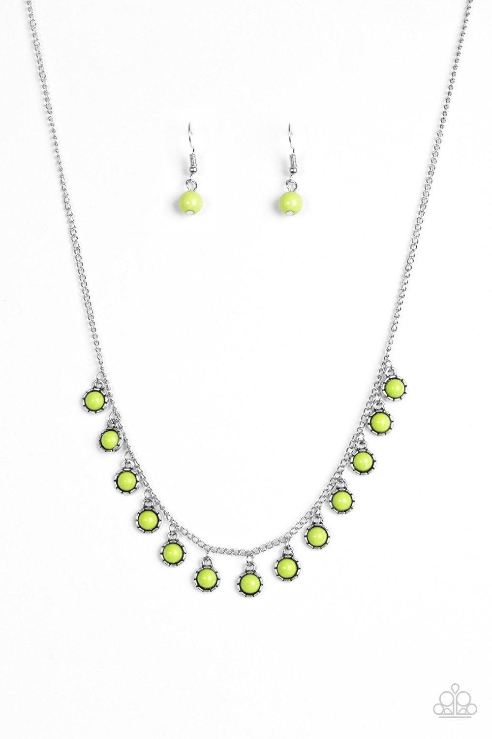 Gypsy Glow Green Necklace - Paparazzi Accessories- on model - CarasShop.com - Paparazzi Jewelry by Cara Jewels