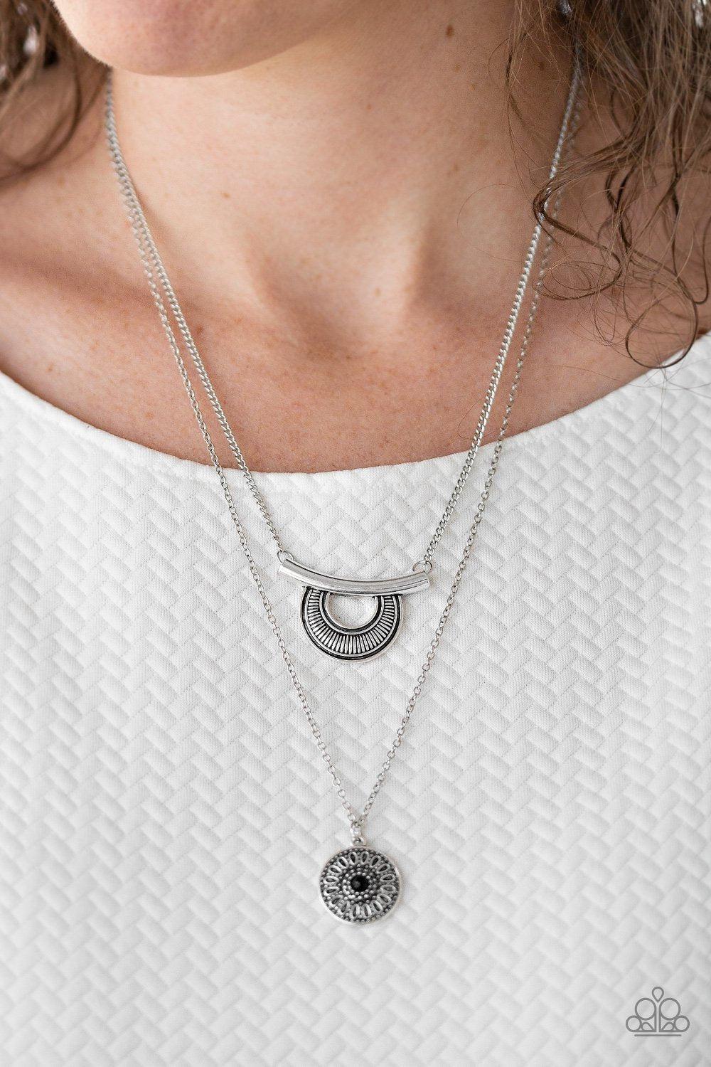 Gypsy Go-Getter Silver and Black Necklace - Paparazzi Accessories- on model - CarasShop.com - Paparazzi Jewelry by Cara Jewels