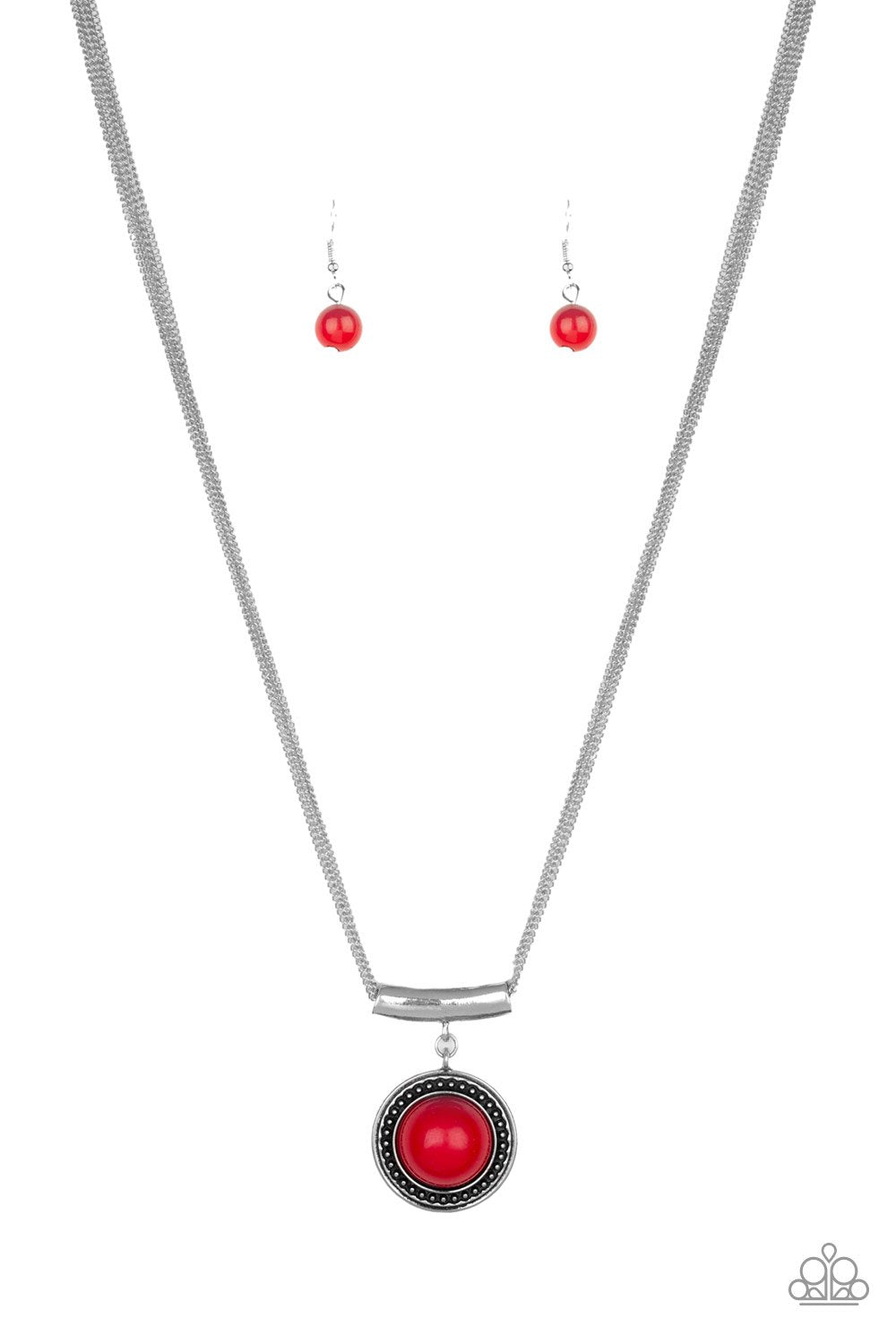 Gypsy Gulf Red and Silver Necklace - Paparazzi Accessories - free matching earrings -CarasShop.com - Paparazzi Jewelry by Cara Jewels
