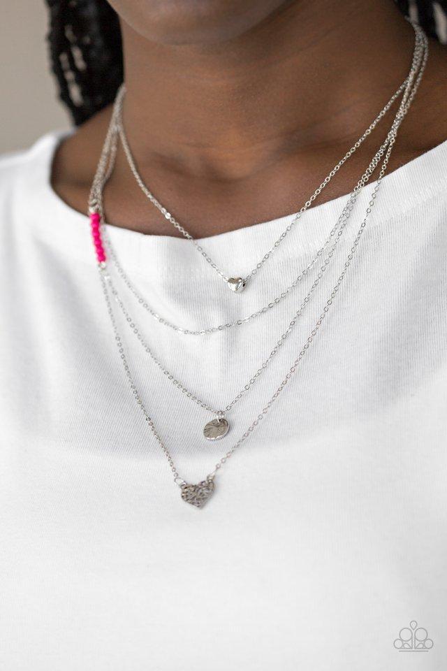 Gypsy Heart Pink and Silver Necklace - Paparazzi Accessories- lightbox - CarasShop.com - Paparazzi Jewelry by Cara Jewels