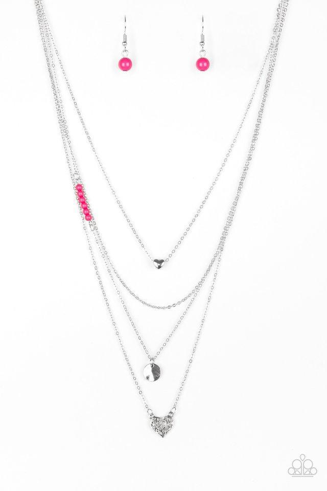 Gypsy Heart Pink and Silver Necklace - Paparazzi Accessories- on model - CarasShop.com - Paparazzi Jewelry by Cara Jewels