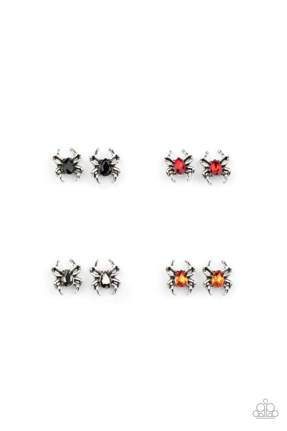 Halloween Themed Starlet Shimmer Children's Spider Post Earrings (2020) - Paparazzi Accessories (set of 5 pairs)- on model - CarasShop.com - Paparazzi Jewelry by Cara Jewels