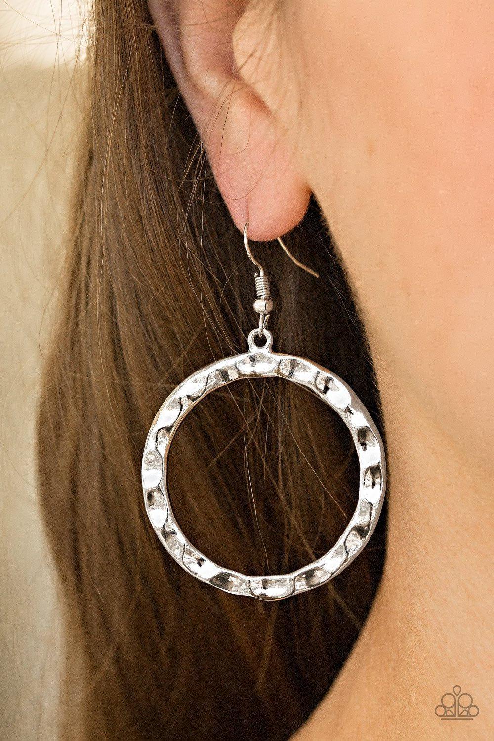 Hammer Time Silver Earrings - Paparazzi Accessories- lightbox - CarasShop.com - Paparazzi Jewelry by Cara Jewels