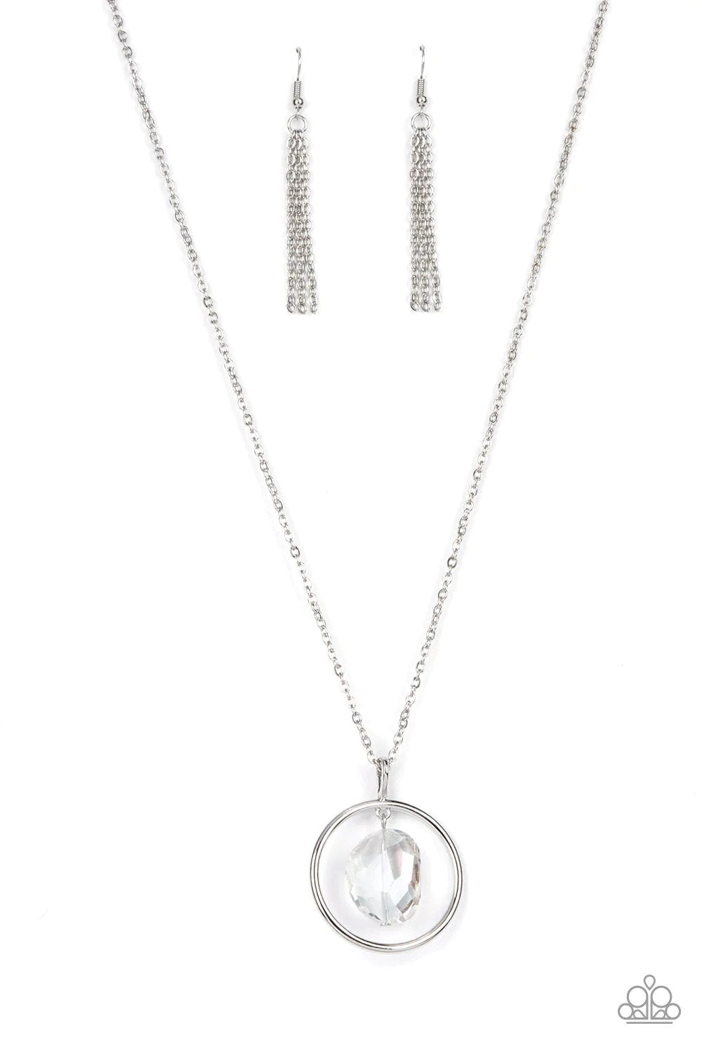 Hands-Down Dazzling White Iridescent Gem Necklace - Paparazzi Accessories- lightbox - CarasShop.com - Paparazzi Jewelry by Cara Jewels