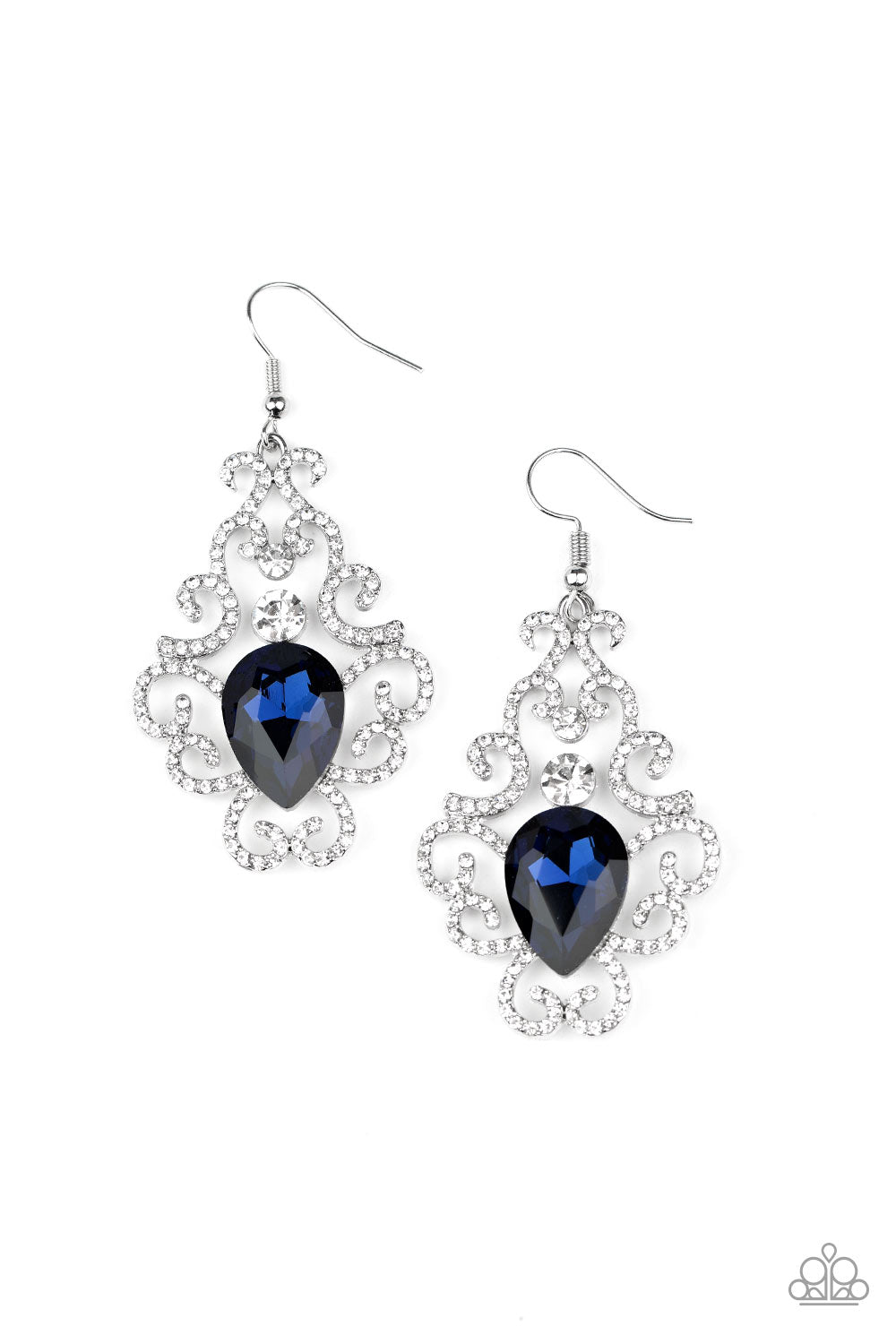 Happily Ever AFTERGLOW Blue and White Rhinestone Earrings - Paparazzi Accessories- lightbox - CarasShop.com - Paparazzi Jewelry by Cara Jewels