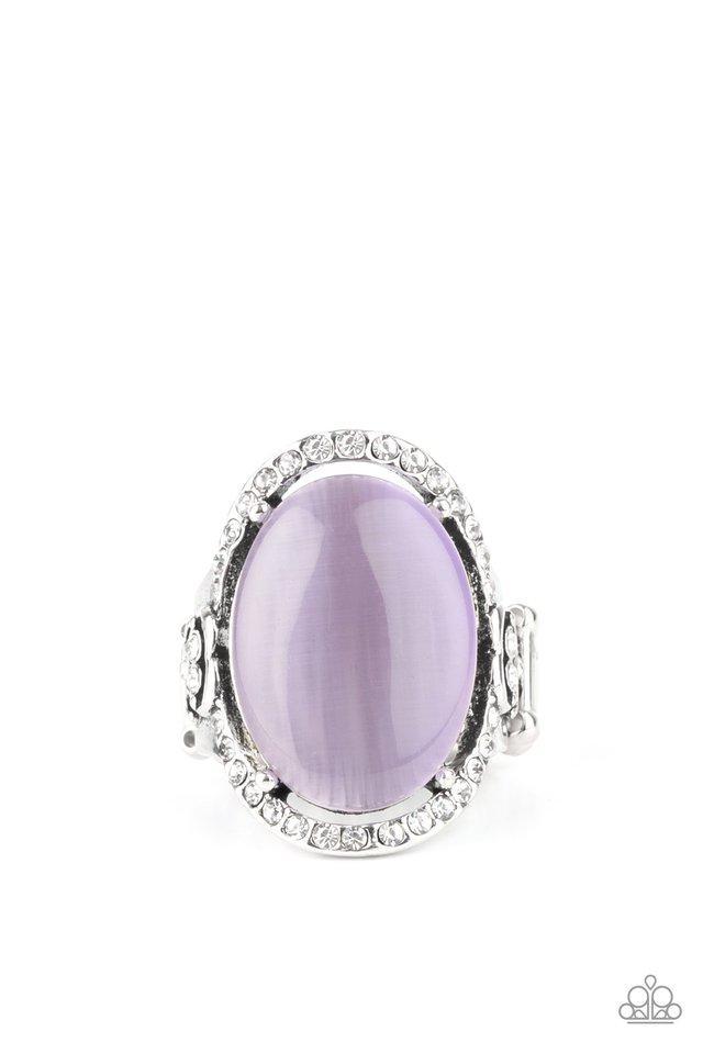 Happily Ever Enchanted Purple Cat's Eye Ring - Paparazzi Accessories- on model - CarasShop.com - Paparazzi Jewelry by Cara Jewels
