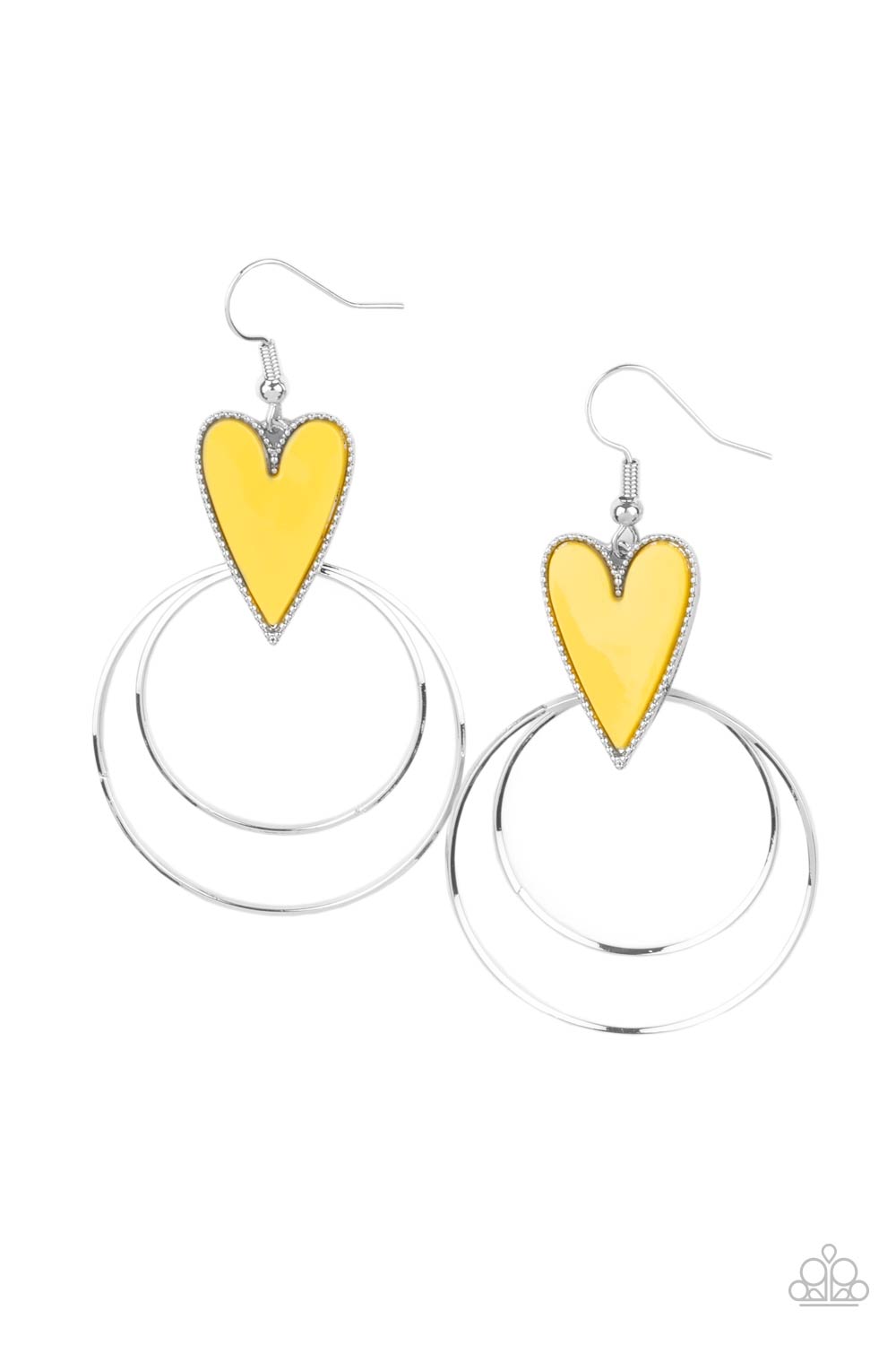 Happily Ever Hearts Yellow Heart Earrings - Paparazzi Accessories- lightbox - CarasShop.com - Paparazzi Jewelry by Cara Jewels