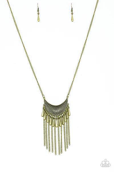 Happy Is The Huntress Brass Necklace - Paparazzi Accessories- lightbox - CarasShop.com - Paparazzi Jewelry by Cara Jewels