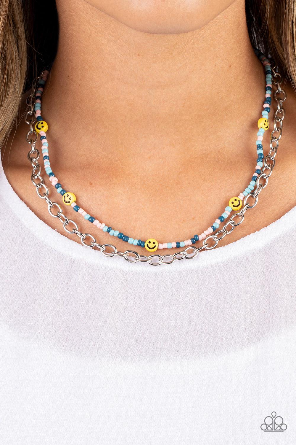 Happy Looks Good on You Blue Necklace - Paparazzi Accessories- on model - CarasShop.com - Paparazzi Jewelry by Cara Jewels