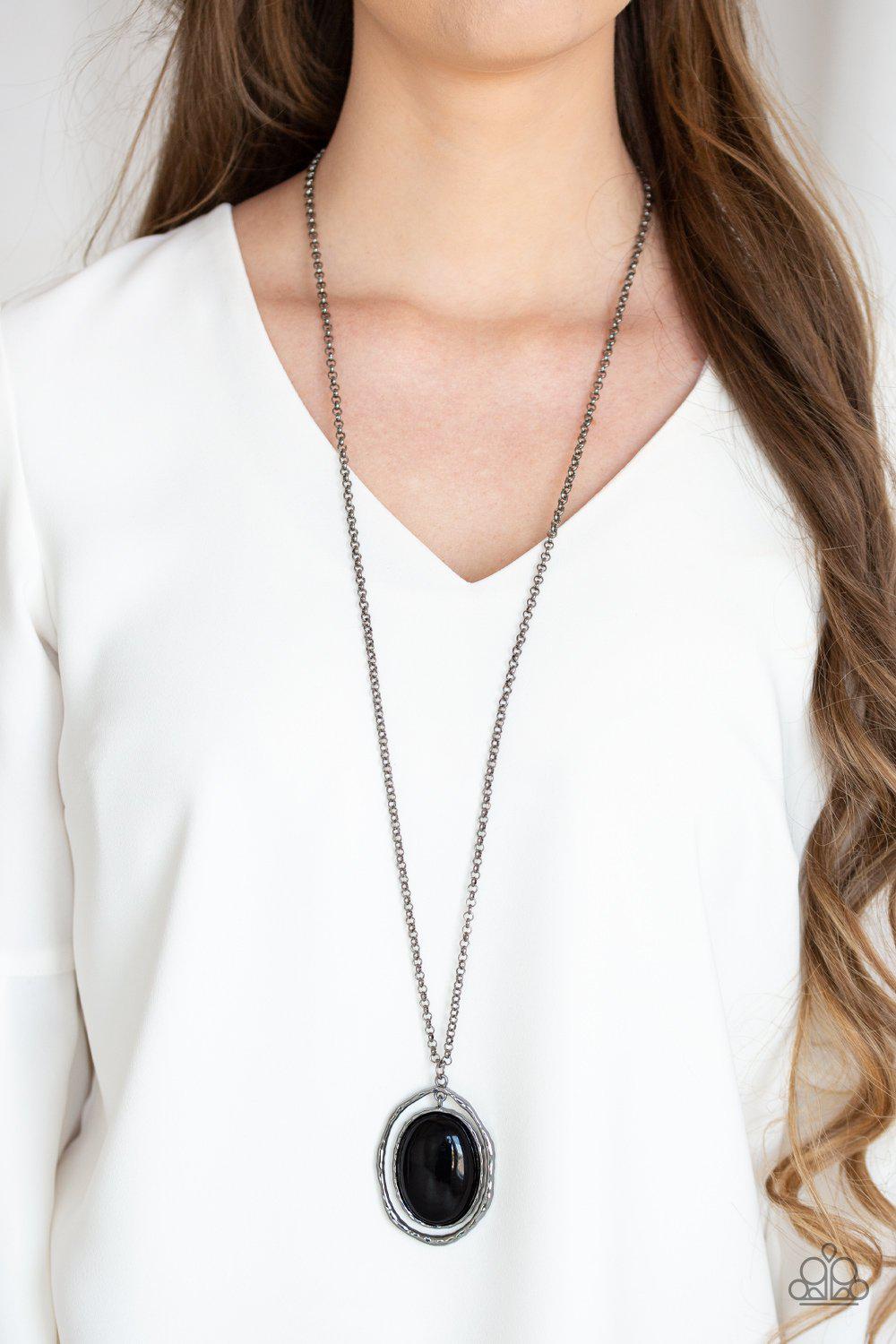 Harbor Harmony Black and Gunmetal Necklace - Paparazzi Accessories- on model - CarasShop.com - Paparazzi Jewelry by Cara Jewels