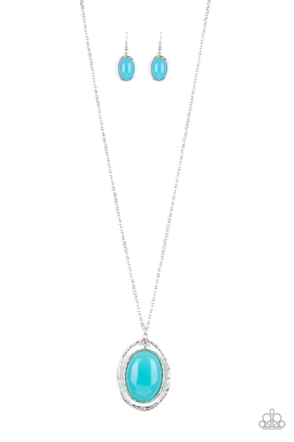 Harbor Harmony Silver and Blue Pendant Necklace - Paparazzi Accessories - free matching earrings -CarasShop.com - Paparazzi Jewelry by Cara Jewels