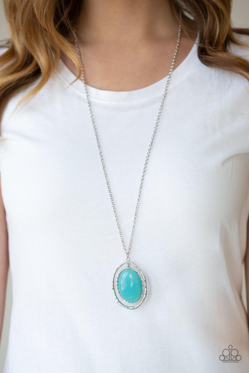 Harbor Harmony Silver and Blue Pendant Necklace - Paparazzi Accessories- lightbox - CarasShop.com - Paparazzi Jewelry by Cara Jewels