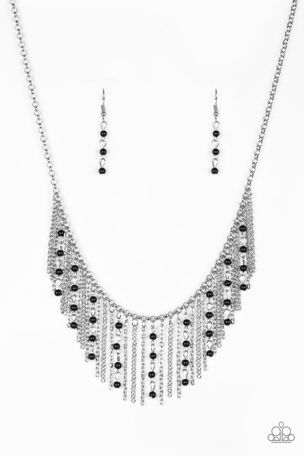 Harlem Hideaway Black and Silver Fringe Necklace - Paparazzi Accessories- lightbox - CarasShop.com - Paparazzi Jewelry by Cara Jewels