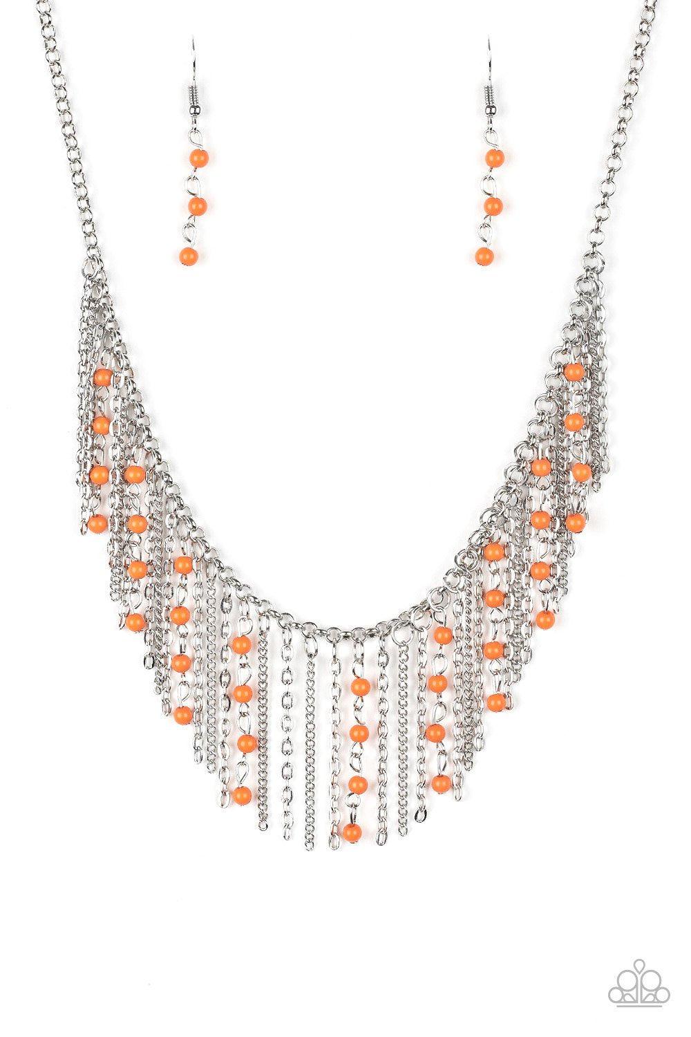 Harlem Hideaway Orange and Silver Necklace - Paparazzi Accessories- lightbox - CarasShop.com - Paparazzi Jewelry by Cara Jewels