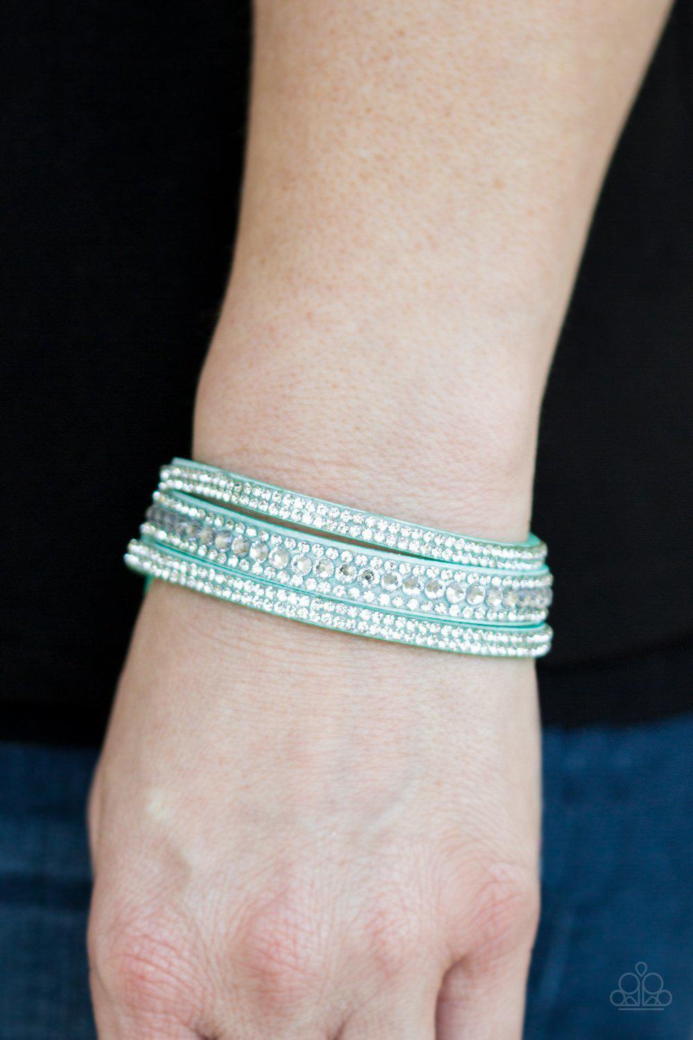 Harlem Hustle Blue Wrap Snap Bracelet - Paparazzi Accessories- on model - CarasShop.com - Paparazzi Jewelry by Cara Jewels