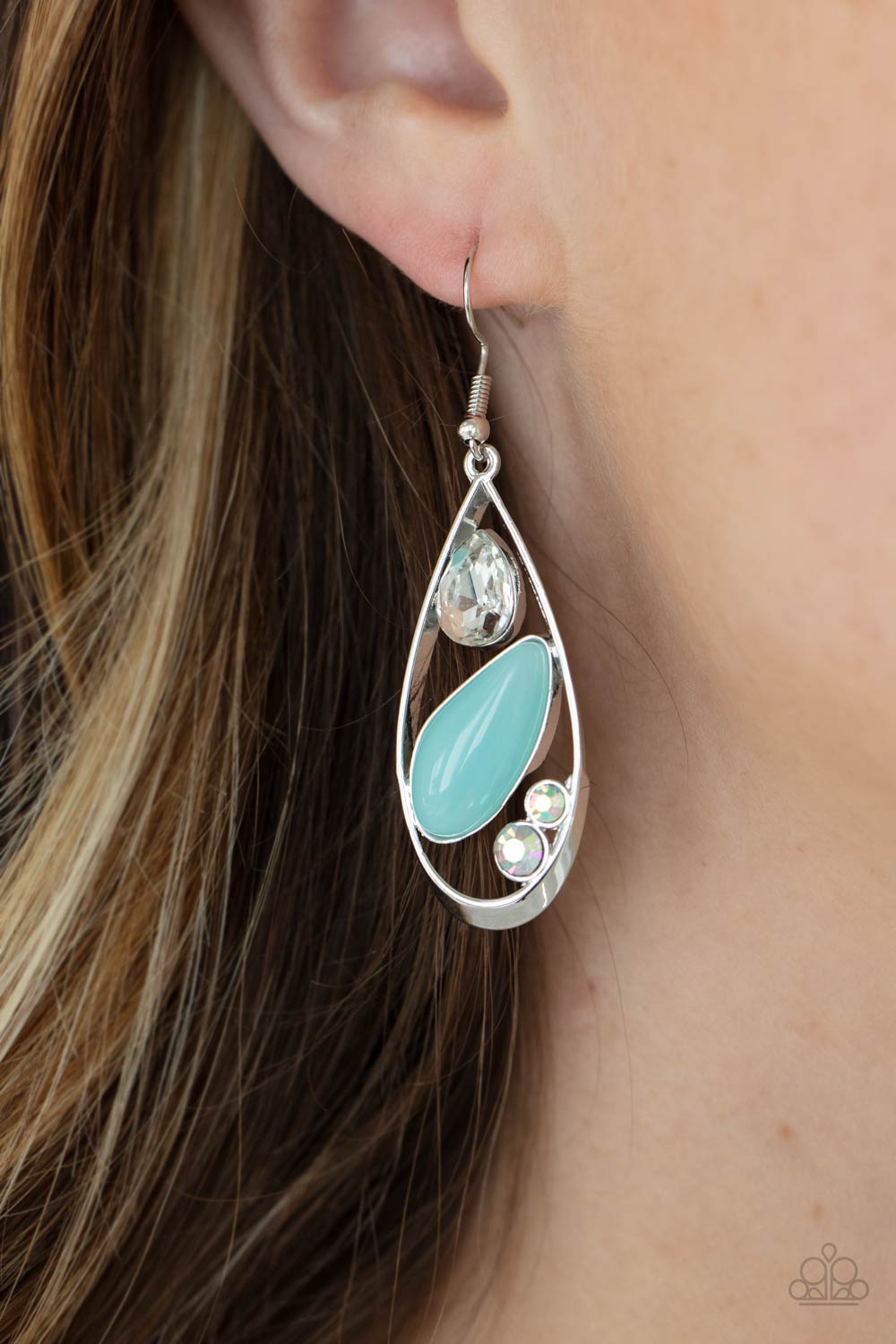 Harmonious Harbors Blue and Iridescent Rhinestone Earrings - Paparazzi Accessories- lightbox - CarasShop.com - Paparazzi Jewelry by Cara Jewels