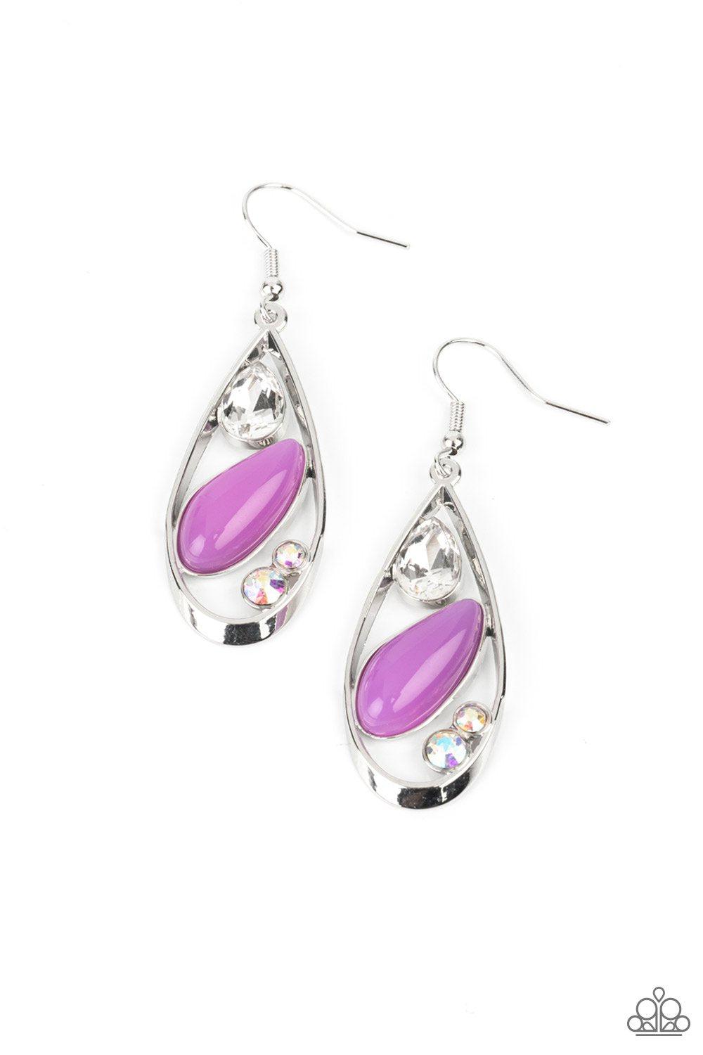 Harmonious Harbors Purple and Iridescent Rhinestone Earrings - Paparazzi Accessories- lightbox - CarasShop.com - Paparazzi Jewelry by Cara Jewels