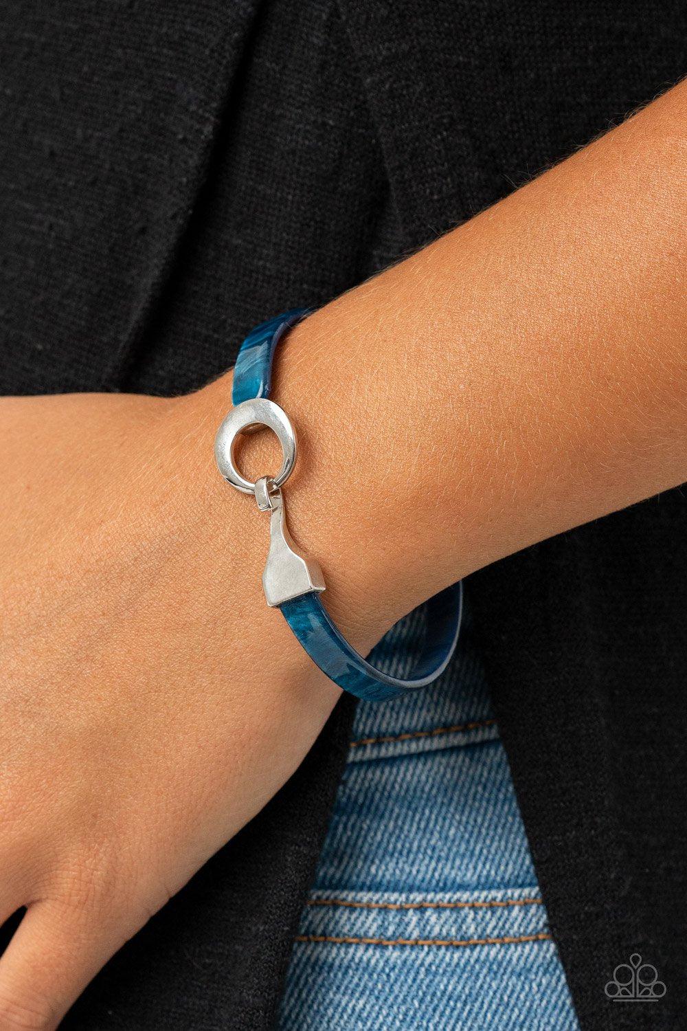 HAUTE Button Topic Blue and Silver Acrylic Bracelet - Paparazzi Accessories- lightbox - CarasShop.com - Paparazzi Jewelry by Cara Jewels