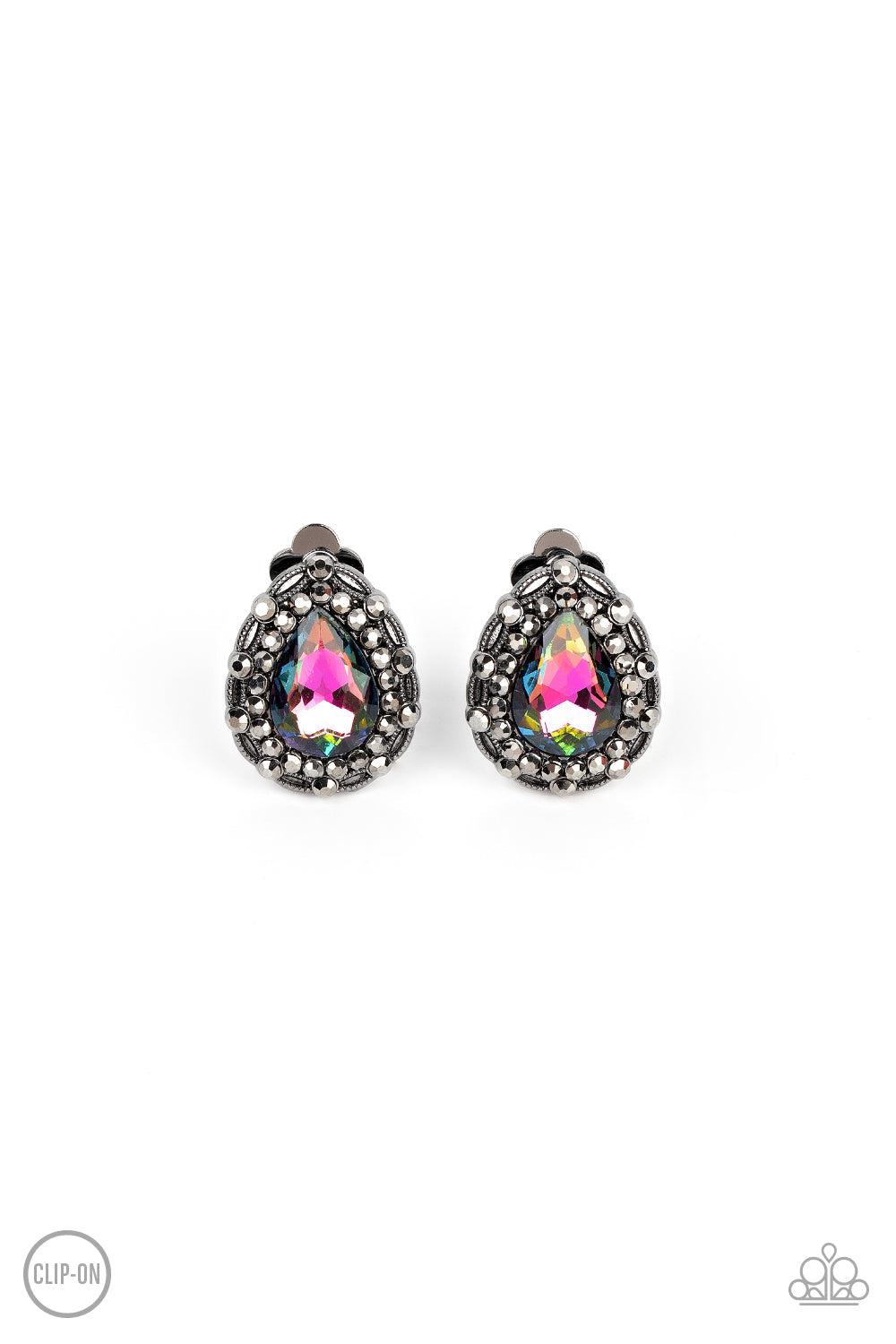Haute Happy Hour Multi Oil Spill Clip-On Earrings - Paparazzi Accessories- lightbox - CarasShop.com - Paparazzi Jewelry by Cara Jewels