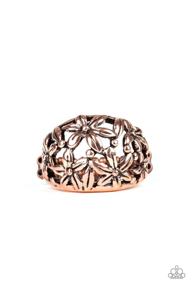 Haute Havana Copper Floral Ring - Paparazzi Accessories- lightbox - CarasShop.com - Paparazzi Jewelry by Cara Jewels
