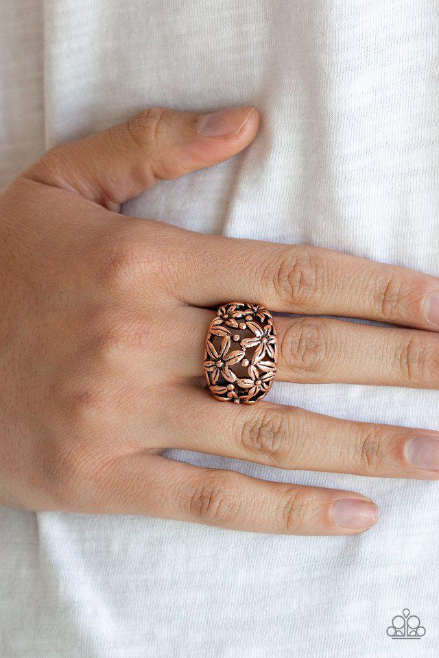 Haute Havana Copper Floral Ring - Paparazzi Accessories- lightbox - CarasShop.com - Paparazzi Jewelry by Cara Jewels