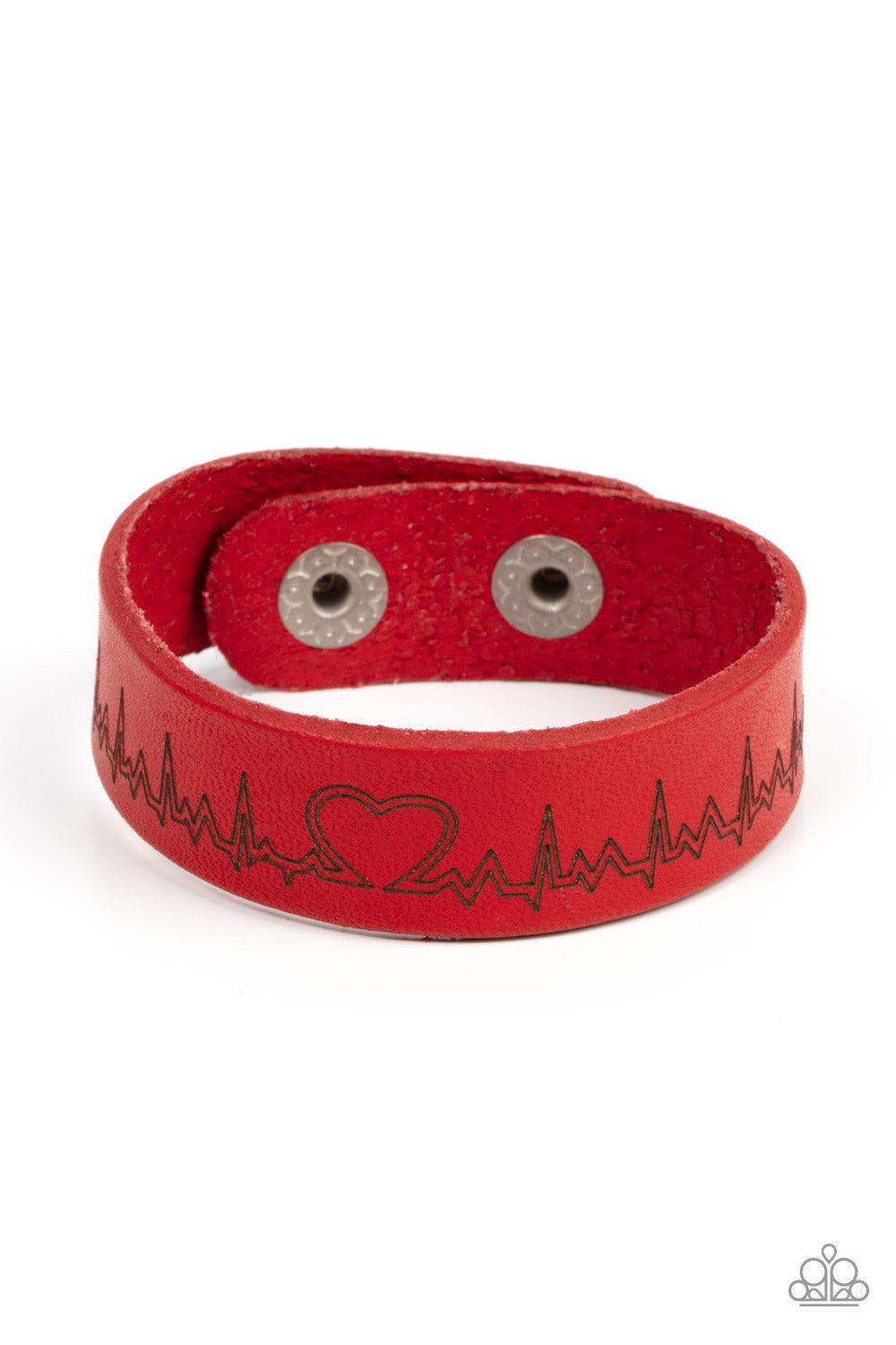 Haute Heartbeat Red Leather Wrap Snap Bracelet - Paparazzi Accessories- lightbox - CarasShop.com - Paparazzi Jewelry by Cara Jewels